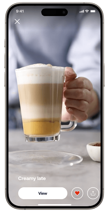 Điện thoại thông minh có màn hình HomeID hiển thị công thức pha cà phê