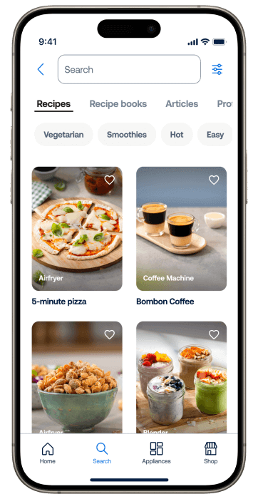 Điện thoại thông minh có màn hình HomeID hiển thị nhiều công thức nấu ăn khác nhau